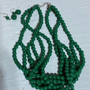 Elegant Green Beaded Necklace and Earring Set